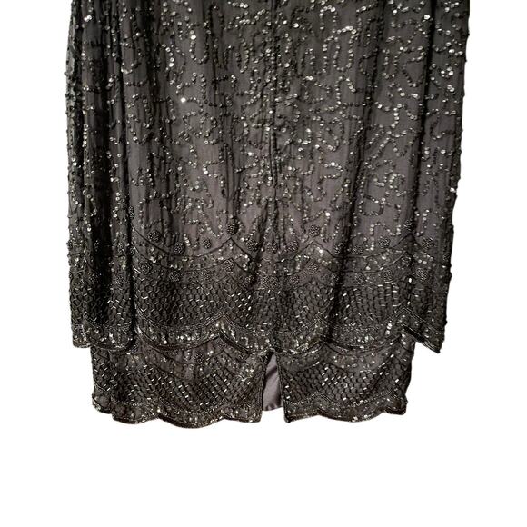 Brilliante Beaded Silk Cocktail Dress Black Tunic Overlay No Stretch Elegant 1X - Picture 3 of 7